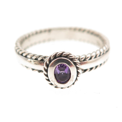 CNA Pranda 925 Sterling Silver Vintage Real Amethyst Oxidized Ring Size 7