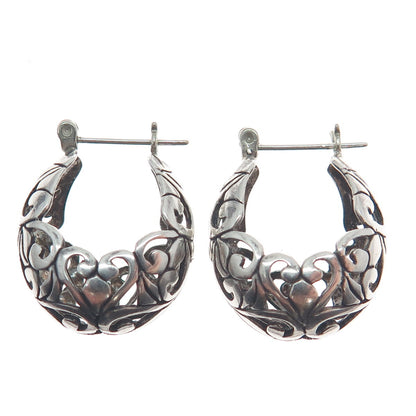 JEZLAINE 925 Sterling Silver Vintage Oxidized Ornate Heart Hoop Earrings