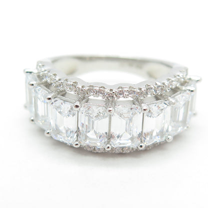 925 Sterling Silver Radiant & Round-Cut Shaped C Z Ring Size 7.25