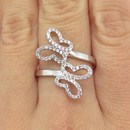 925 Sterling Silver Pave C Z Couple of Butterflies Ring Size 9.25