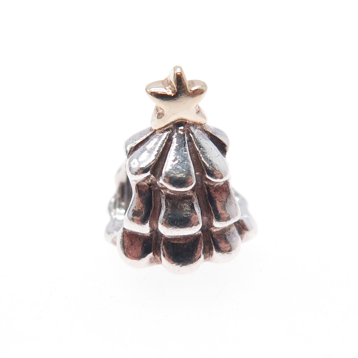 PANDORA 925 Sterling Silver & Gold Christmas Tree Slide Bead Charm