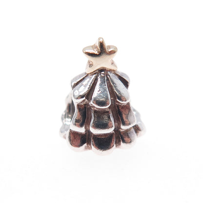 PANDORA 925 Sterling Silver & Gold Christmas Tree Slide Bead Charm