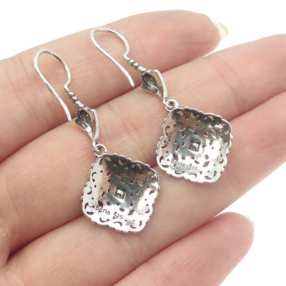 BERIA 925 Sterling Silver Princess-Cut Yellow Rhinestone Ornate Earrings