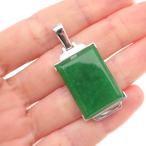 925 Sterling Silver Vintage Real Jade Charm Pendant