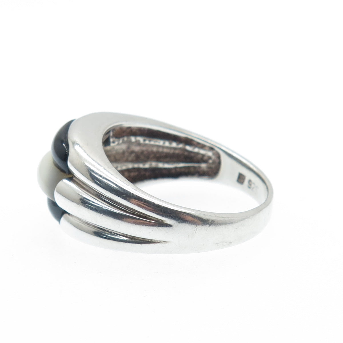 MICHELLE ALBALA 925 Sterling Silver Vintage Real Black Onyx & MOP Ring Size 9.25