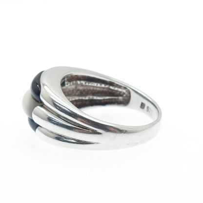 MICHELLE ALBALA 925 Sterling Silver Vintage Real Black Onyx & MOP Ring Size 9.25