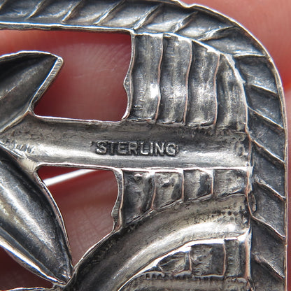 925 Sterling Silver Vintage Paradise Beach Palm Tree Oxidized Pin Brooch