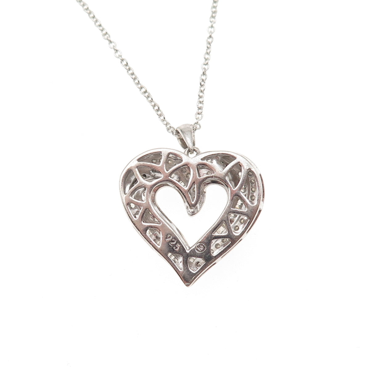925 Sterling Silver Real Diamond Heart Cable Chain Necklace 16"