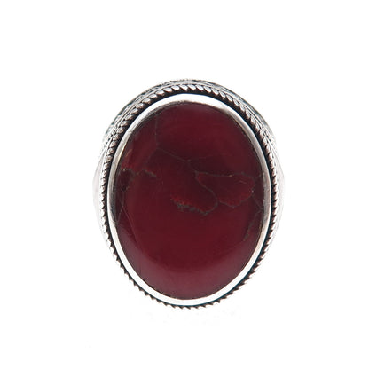 925 Sterling Silver Vintage Real Red Jasper Oxidized Ring Size 10