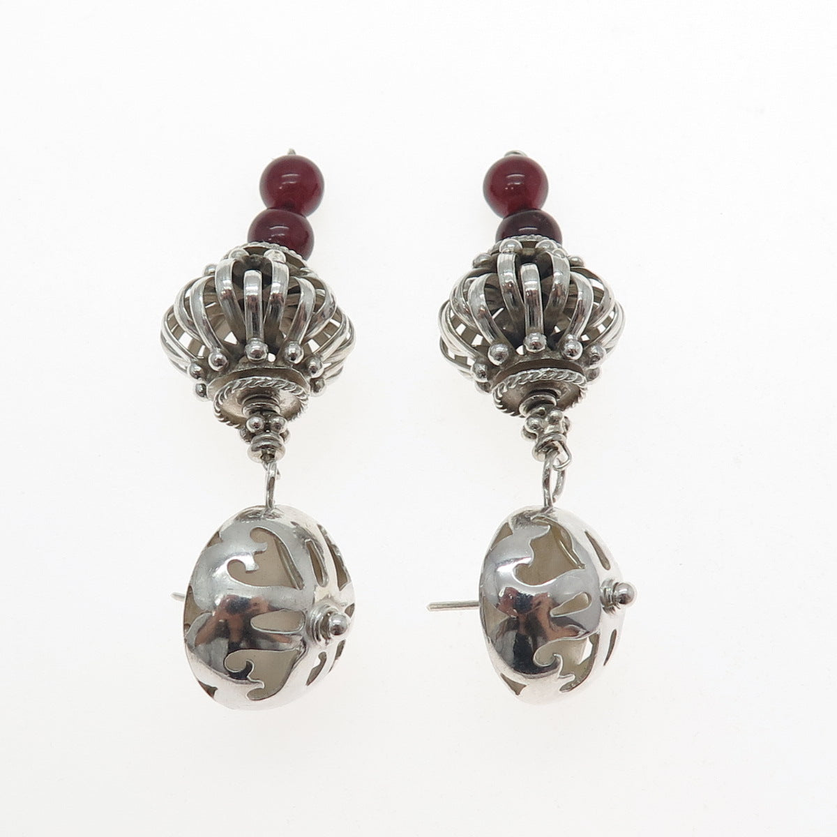 925 Sterling Silver Vintage Real Tourmaline Modernist Dangle Earrings