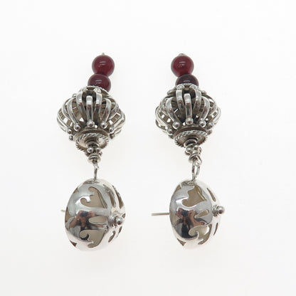 925 Sterling Silver Vintage Real Tourmaline Modernist Dangle Earrings