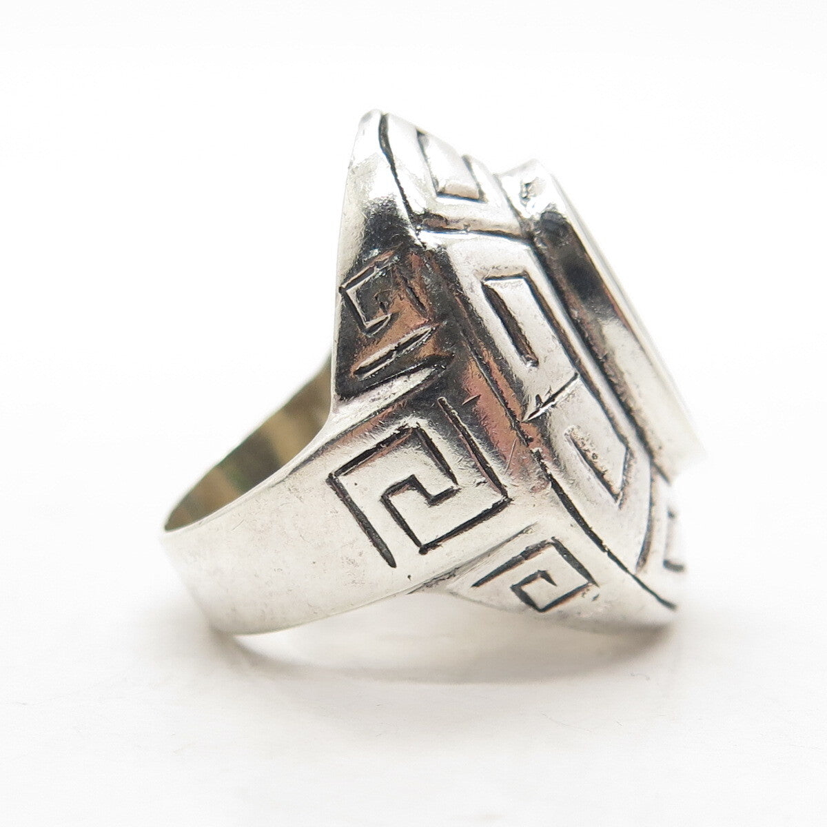 925 Sterling Silver Vintage Real Abalone Shell Greek Maze Ring Size 6.75