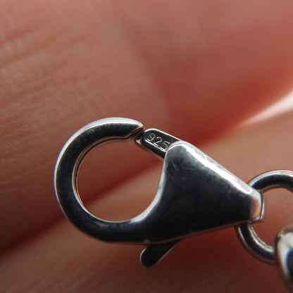 925 Sterling Silver Pink C Z Birthstone Sandy Heart Cable Link Bracelet 7.25"