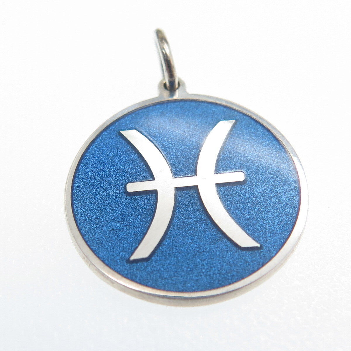 925 Sterling Silver Blue Enamel Pisces Zodiac Sign Minimalist Charm Pendant