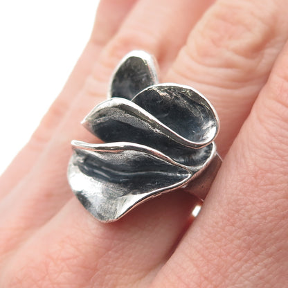 925 Sterling Silver Vintage Modernist Oxidized Statement Ring Size 7