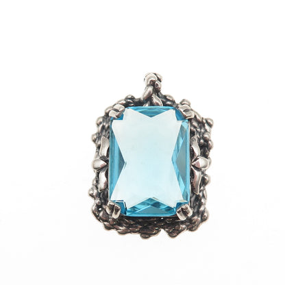 Regina Lane Sterling Vintage Israel Blue C Z Modernist Oxidized Slide Pendant
