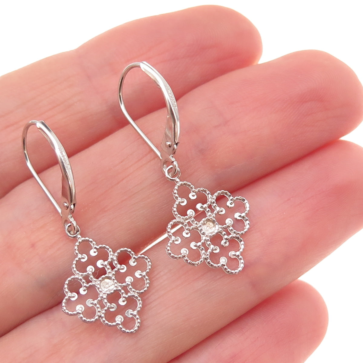 Jacmel Mauritius 14K White Gold Floral Dangle Earrings