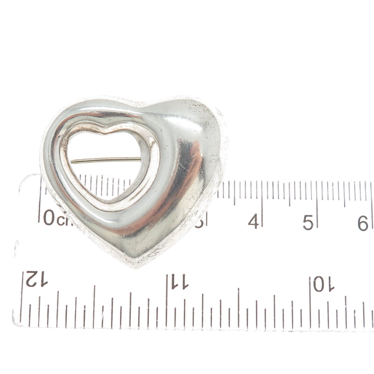 925 Sterling Silver Vintage Mexico Modernist Heart Pin Brooch