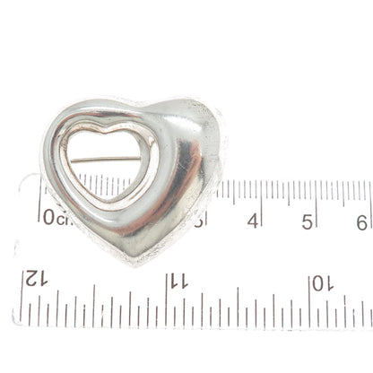 925 Sterling Silver Vintage Mexico Modernist Heart Pin Brooch