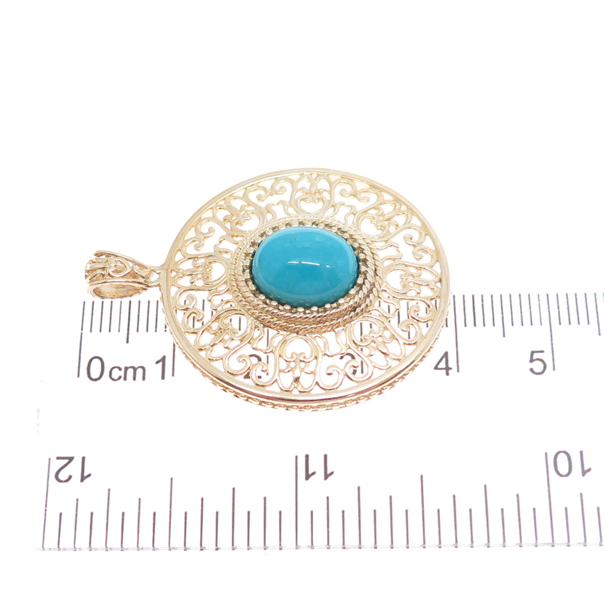 ROSS SIMONS Sterling Silver Gold Plated Vintage Real Turquoise Ornate Pendant
