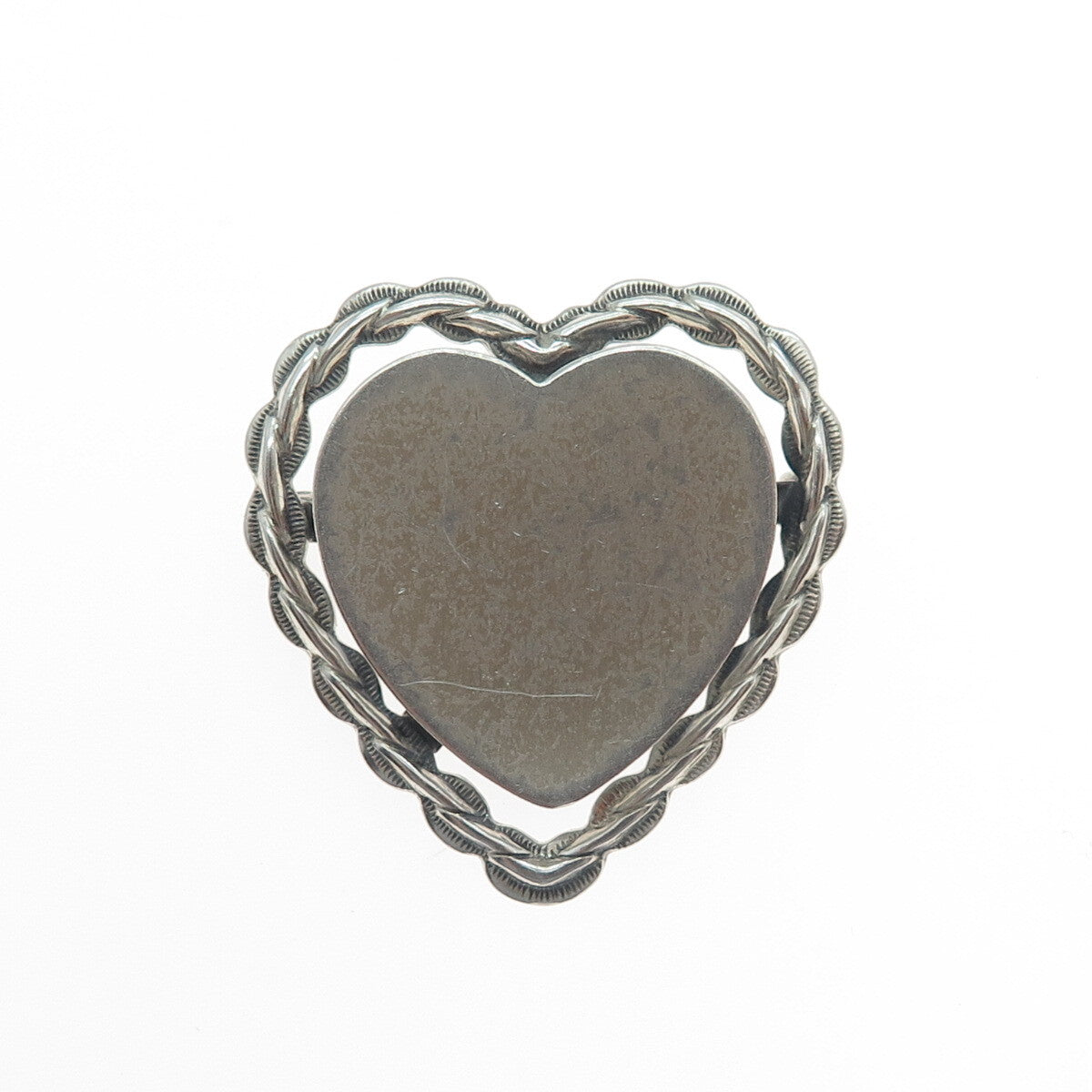BEAU 925 Sterling Silver Antique Art Deco Engravable Heart Oxidized Pin Brooch