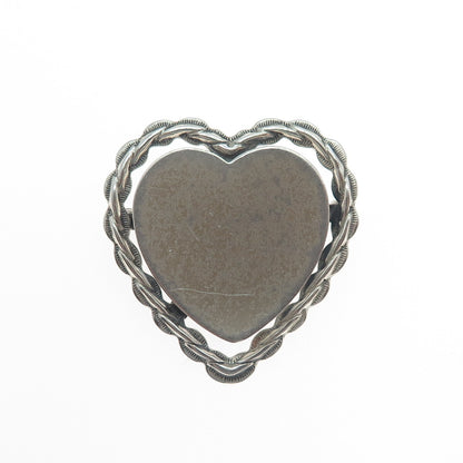 BEAU 925 Sterling Silver Antique Art Deco Engravable Heart Oxidized Pin Brooch