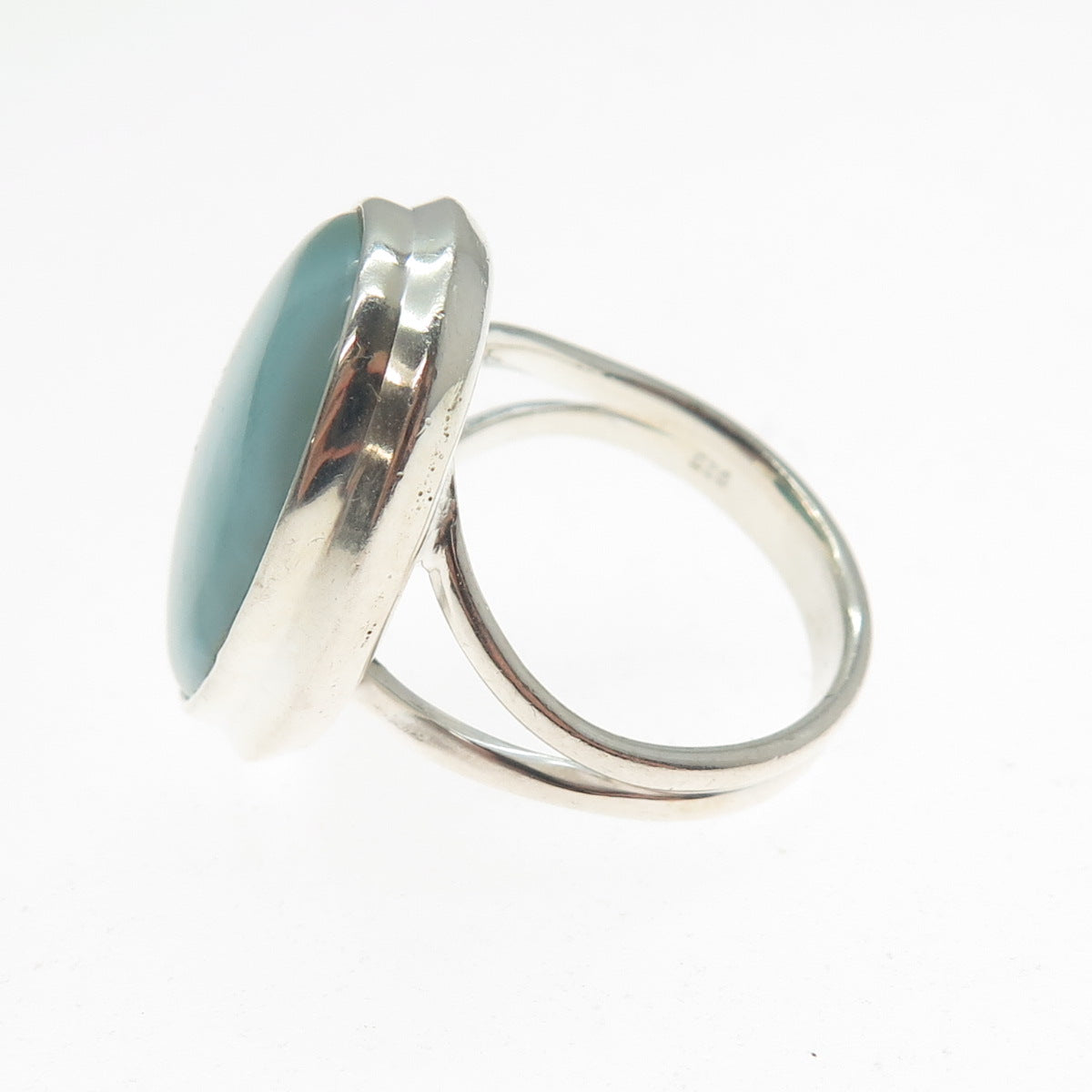925 Sterling Silver Vintage Real Cabochon Larimar Modernist Ring Size 7.25