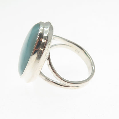 925 Sterling Silver Vintage Real Cabochon Larimar Modernist Ring Size 7.25