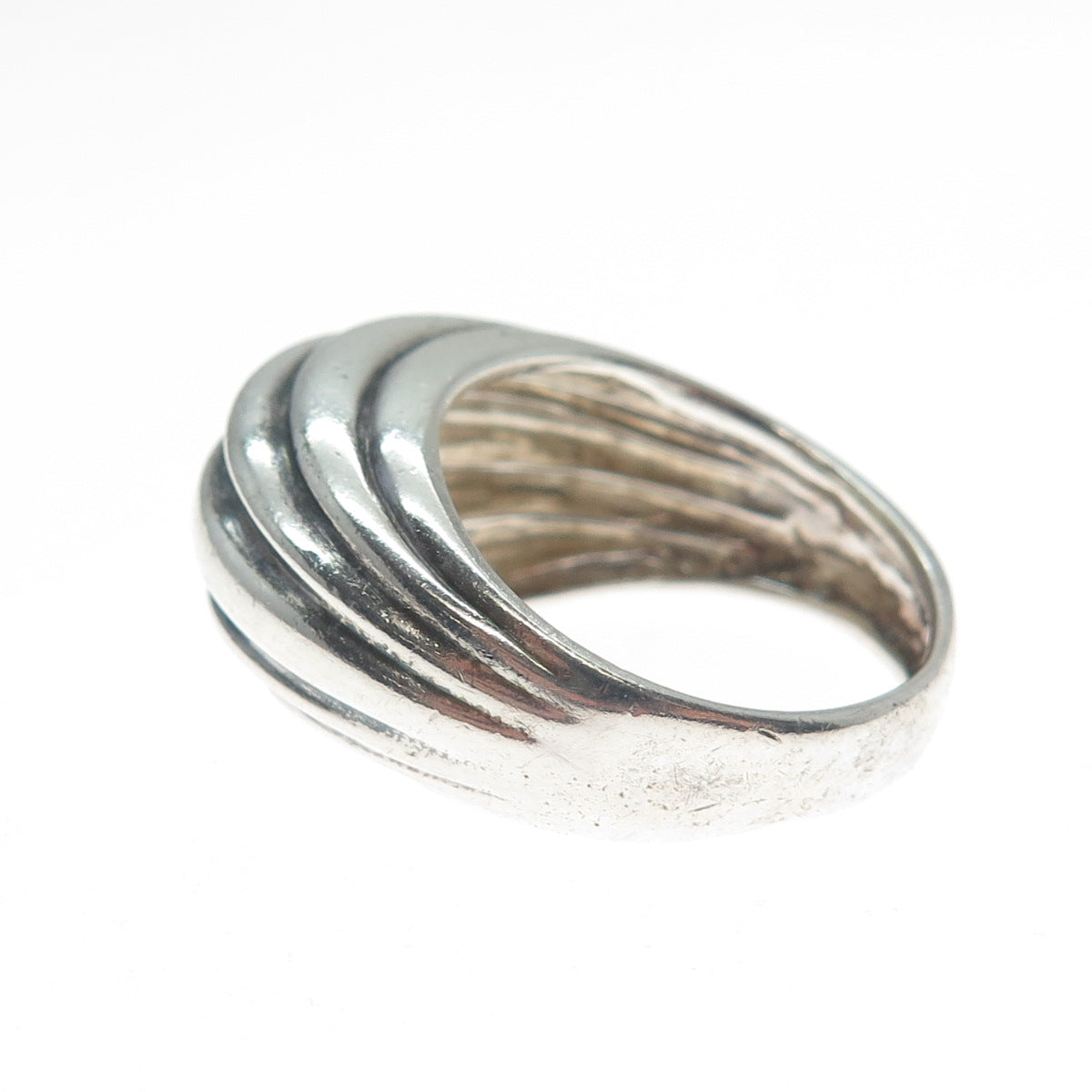 925 Sterling Silver Vintage DPL Modernist Ribbed Dome Ring Size 7.75