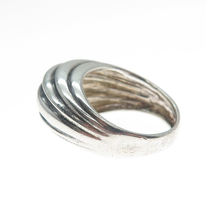 925 Sterling Silver Vintage DPL Modernist Ribbed Dome Ring Size 7.75