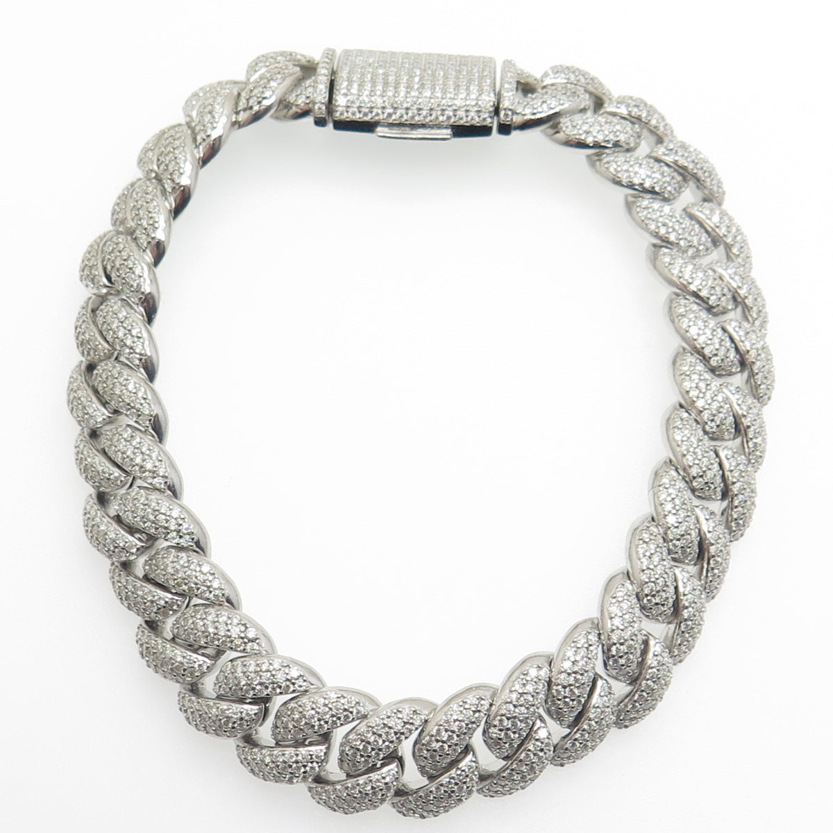 925 Sterling Silver Real Moissanite Cuban Link Bracelet 8.5"