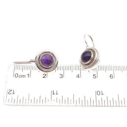 DOUG PAULUS 925 Sterling Silver Vintage Real Amethyst Modernist Earrings