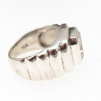 925 Sterling Silver Vintage Asscher-Cut C Z Modernist Oxidized Ring Size 6.25