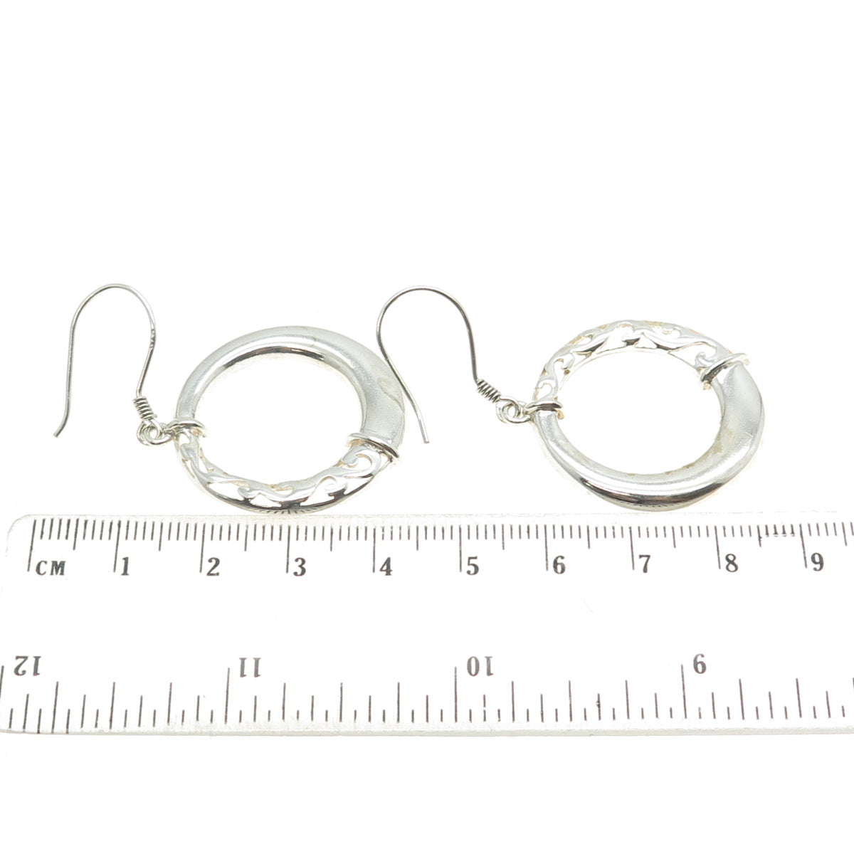 925 Sterling Silver Vintage Circle Dangling Hook Earrings