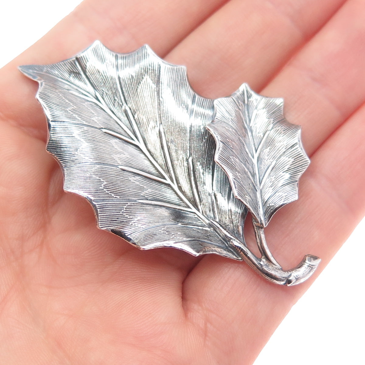 DANECRAFT 925 Sterling Silver Antique Art Deco Floral Leaf Oxidized Pin Brooch