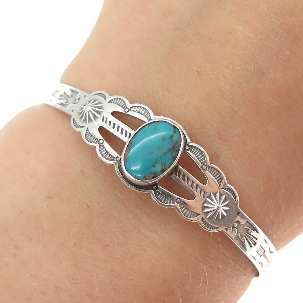 PACIFIC JEWELRY Old Pawn Sterling Vintage Turquoise Adjustable Bracelet 5.25"