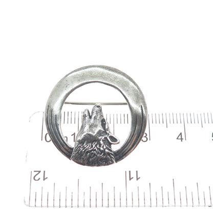LOREN SAKEVA KUMAUNI Old Pawn Sterling Silver Vintage Howling Wolf Moon Brooch