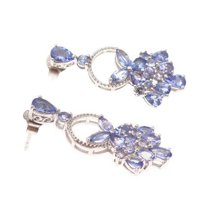 Chuck Clemency 925 Sterling Silver Real Tanzanite Dangle Earrings