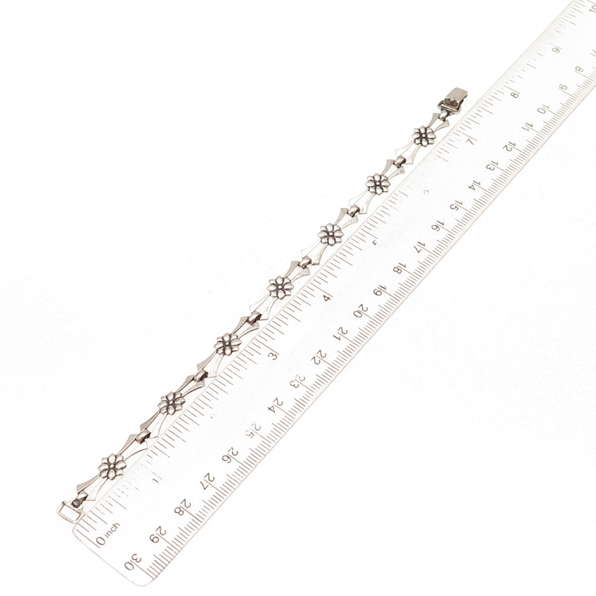 925 Sterling Silver Antique Art Deco Floral Oxidized Bracelet 7.5"