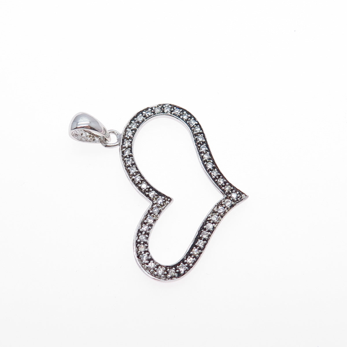 925 Sterling Silver Round-Cut C Z Open Heart Charm Pendant