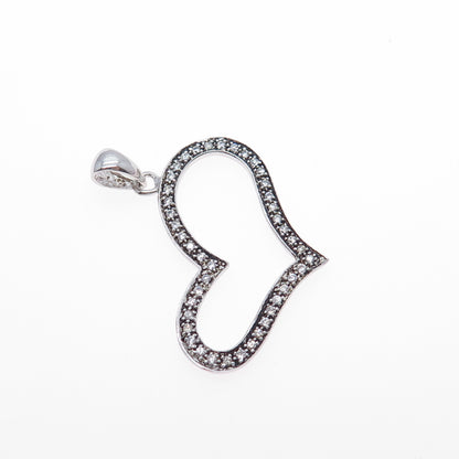 925 Sterling Silver Round-Cut C Z Open Heart Charm Pendant