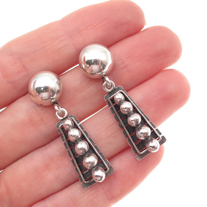 925 Sterling Silver Vintage Modernist Beaded Oxidized Dangle Earrings