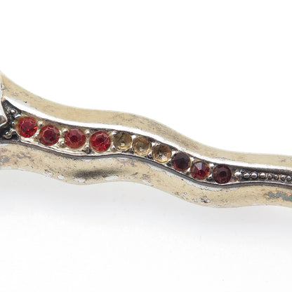 925 Sterling Gold Plated Vintage Rhinestone Sword Pin Brooch (missing 5 stones)