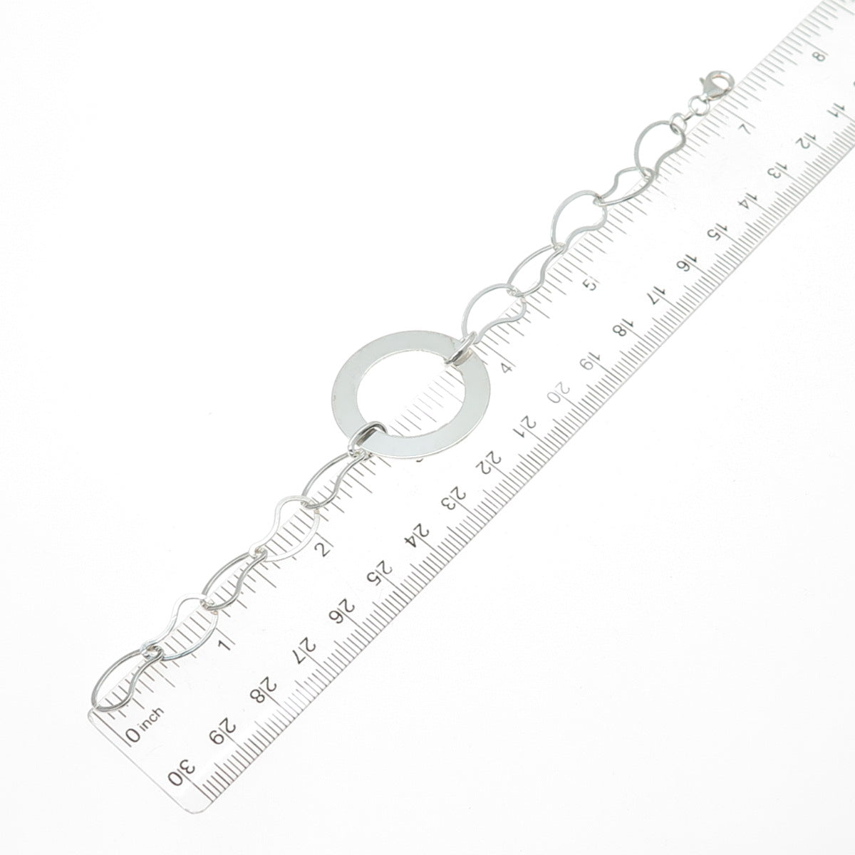 925 Sterling Silver Vintage Italy Circle & Teardrop Link Bracelet 6.75"