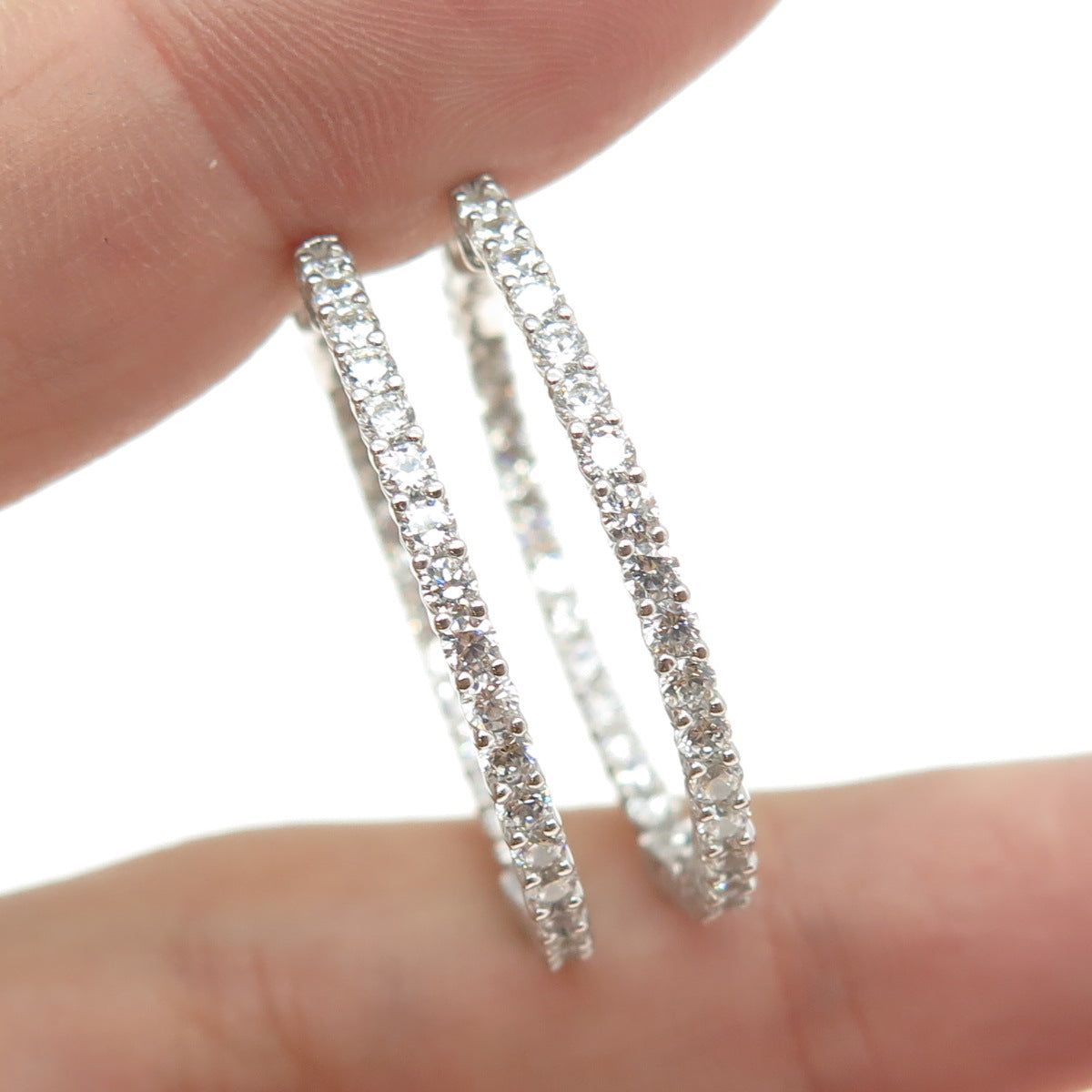 925 Sterling Silver Round-Cut Shaped C Z Hoop Earrings