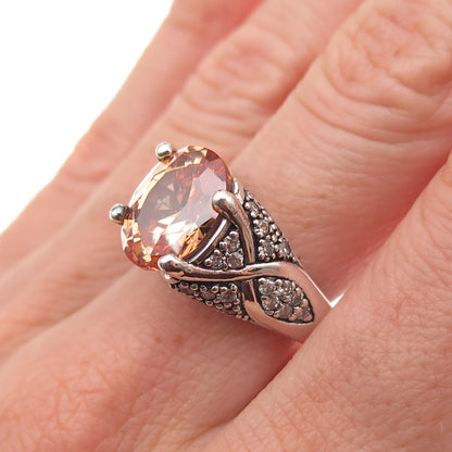 925 Sterling Silver Vintage Champagne & White C Z Oxidized Ring Size 8