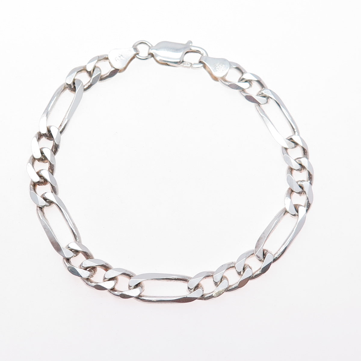 925 Sterling Silver Vintage Italy Figaro Link Bracelet 8"