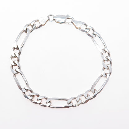 925 Sterling Silver Vintage Italy Figaro Link Bracelet 8"