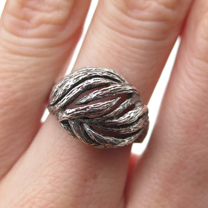 925 Sterling Silver Vintage Modernist Ribbed Dome Oxidized Ring Size 7.25