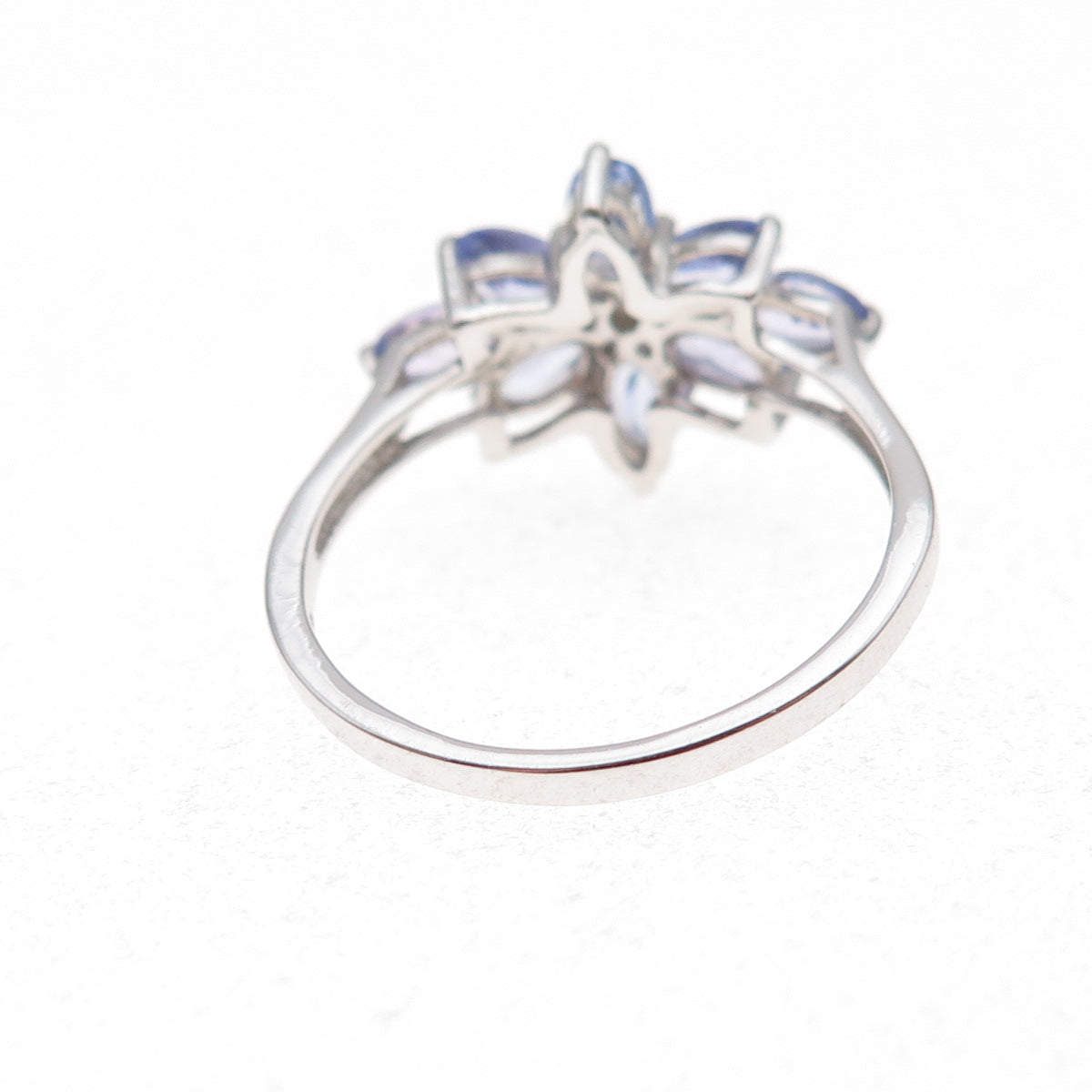 925 Sterling Silver Real Tanzanite & White Topaz Floral Ring Size 8